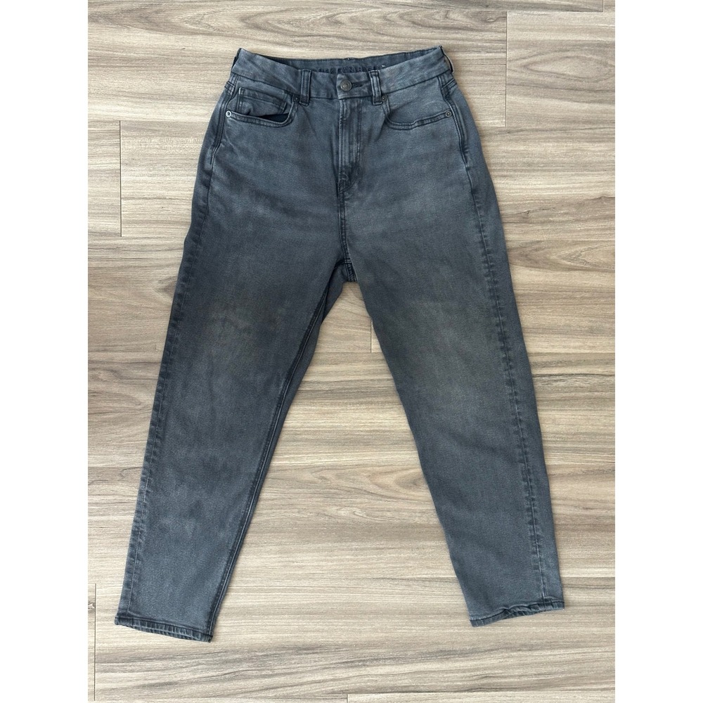 American Eagle Mom Jeans Womens 4 Short Washed Black High Rise Tapered Leg 0456